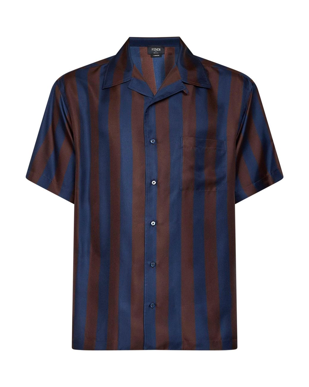Fendi Blue Shirt Pequin Short-Sleeved for men