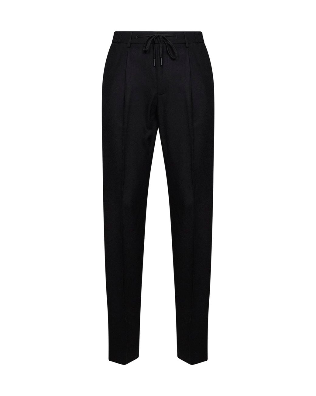 Tagliatore Black Stretch Wool Newman Tailored Drawstring Trousers for men