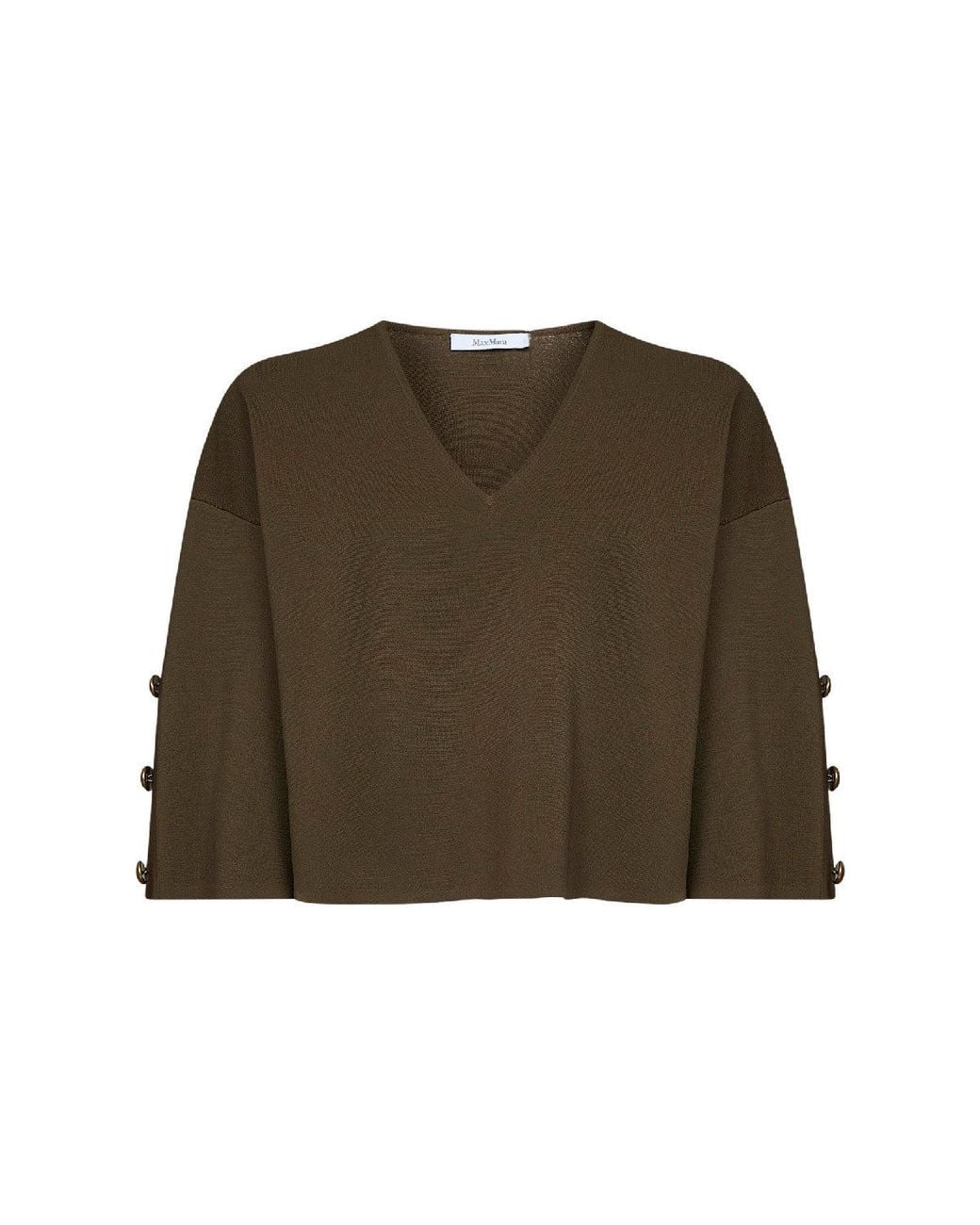 Max Mara Green Khaki Viscose Crepe Mxmformo Top With Slits