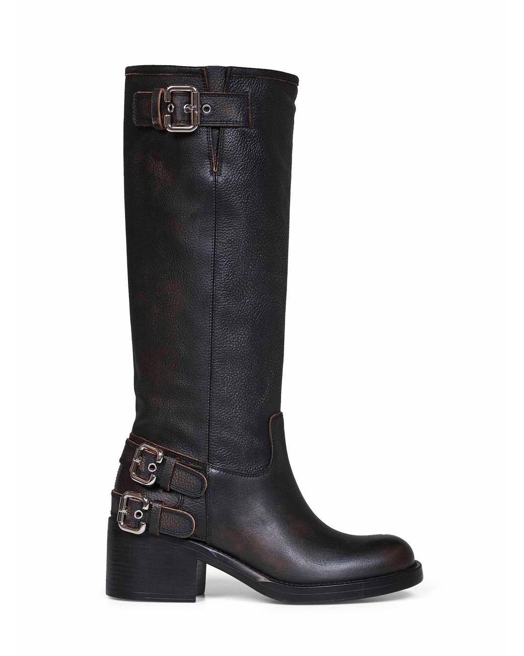 Chloé Black Grained Brushed Leather Dakota Biker Boots