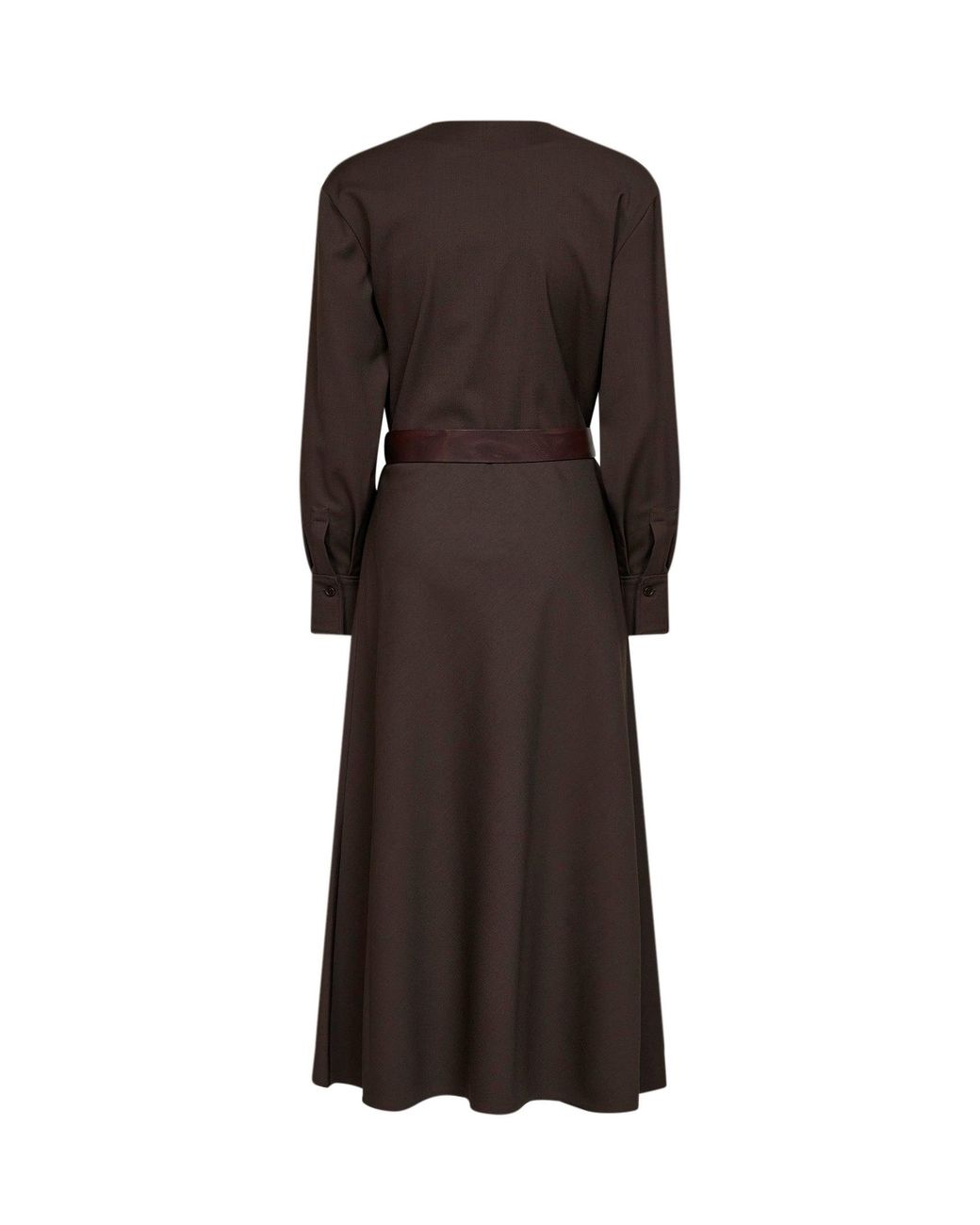Brunello Cucinelli Brown Dark Chocolate Stretch Canvas Belted Midi Dress