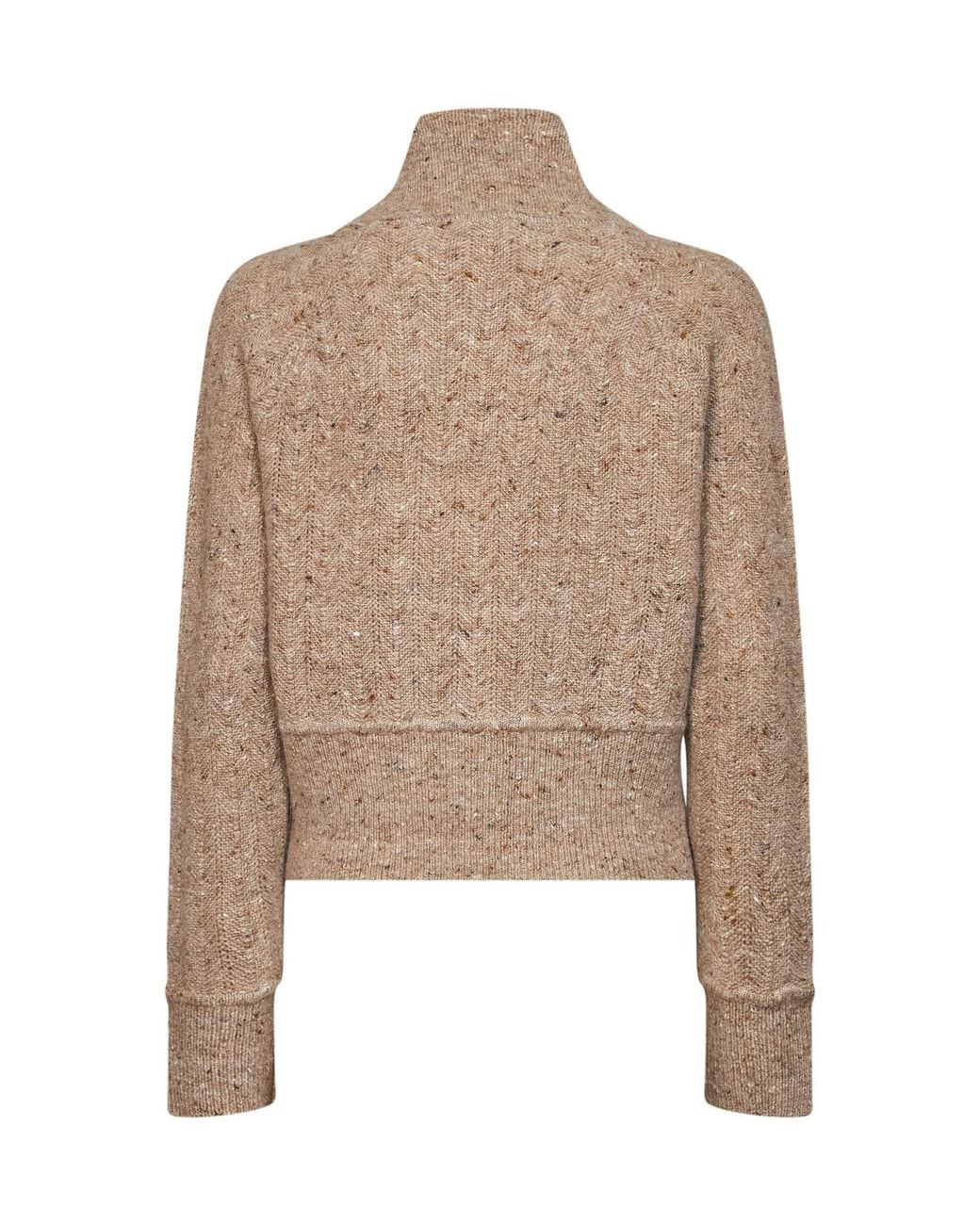 Co. Natural Chevron Virgin Wool And Cashmere Cropped Henley Sweater