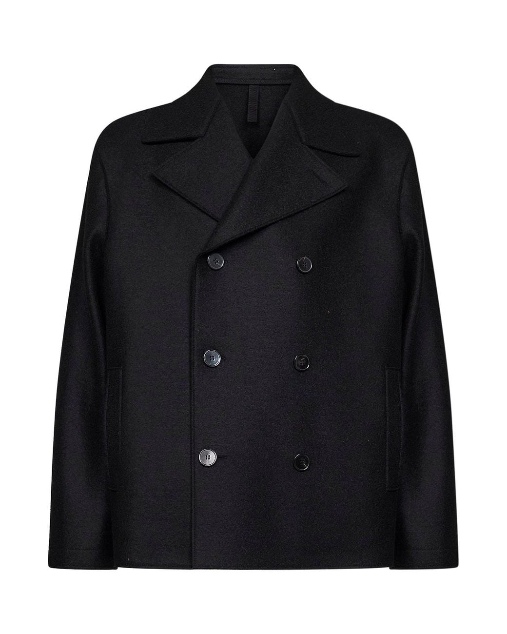 Harris Wharf London Black Felted Wool Oversized Double-Breasted Peacoat for men