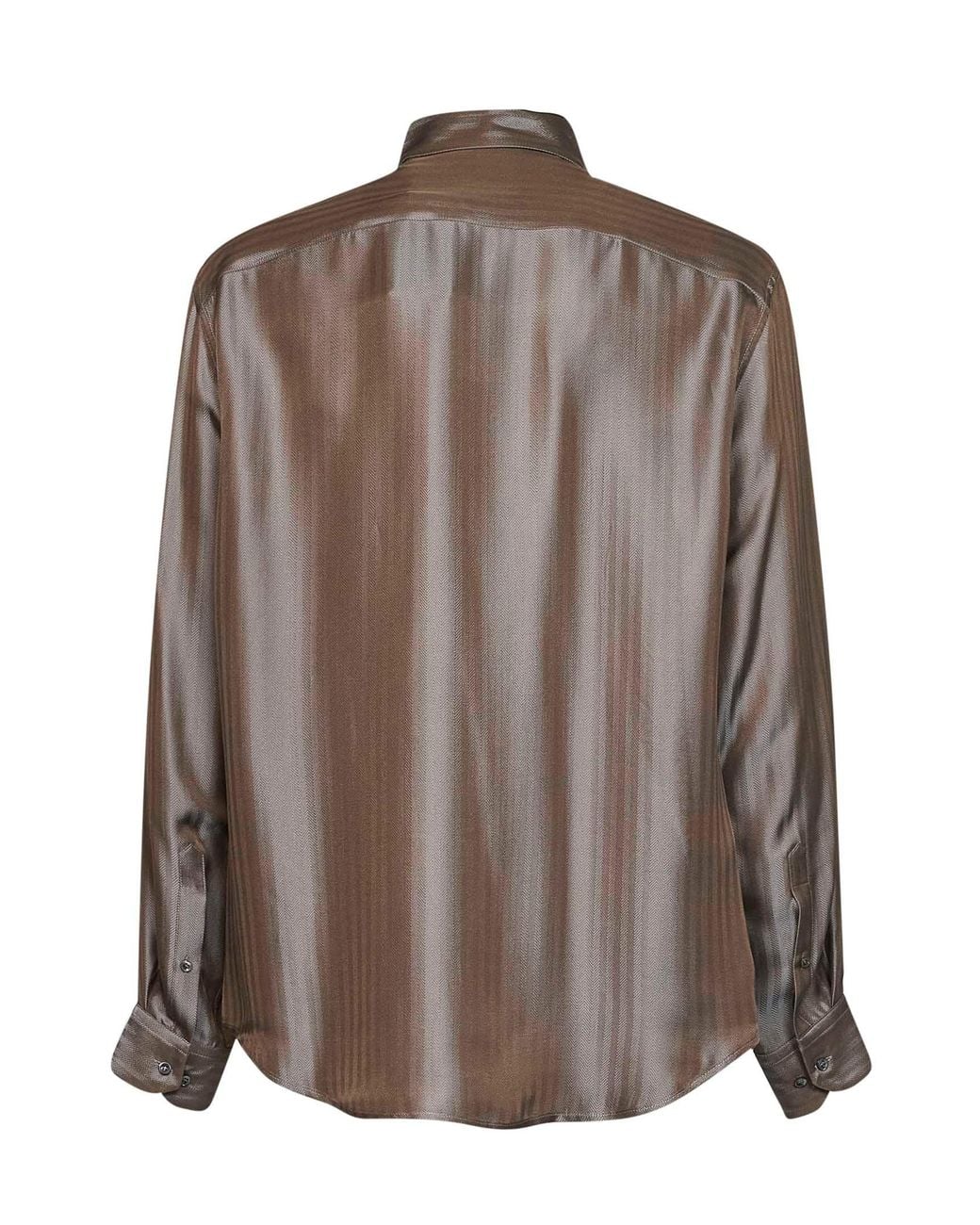 Giorgio Armani Brown Chevron Jacquard Viscose And Silk Shirt for men