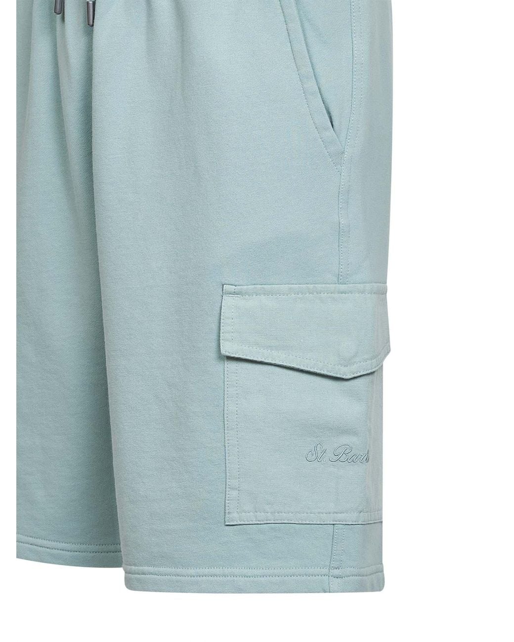Mc2 Saint Barth Blue Sage Cotton Fleece Argo Cargo Bermuda Shorts for men