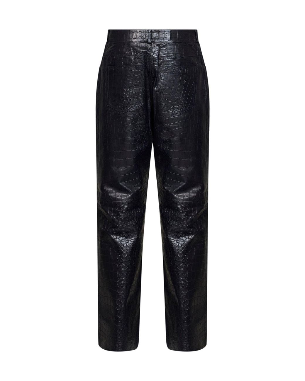 FERMAS Blue Crocodile-Embossed Leather Straight Trousers for men