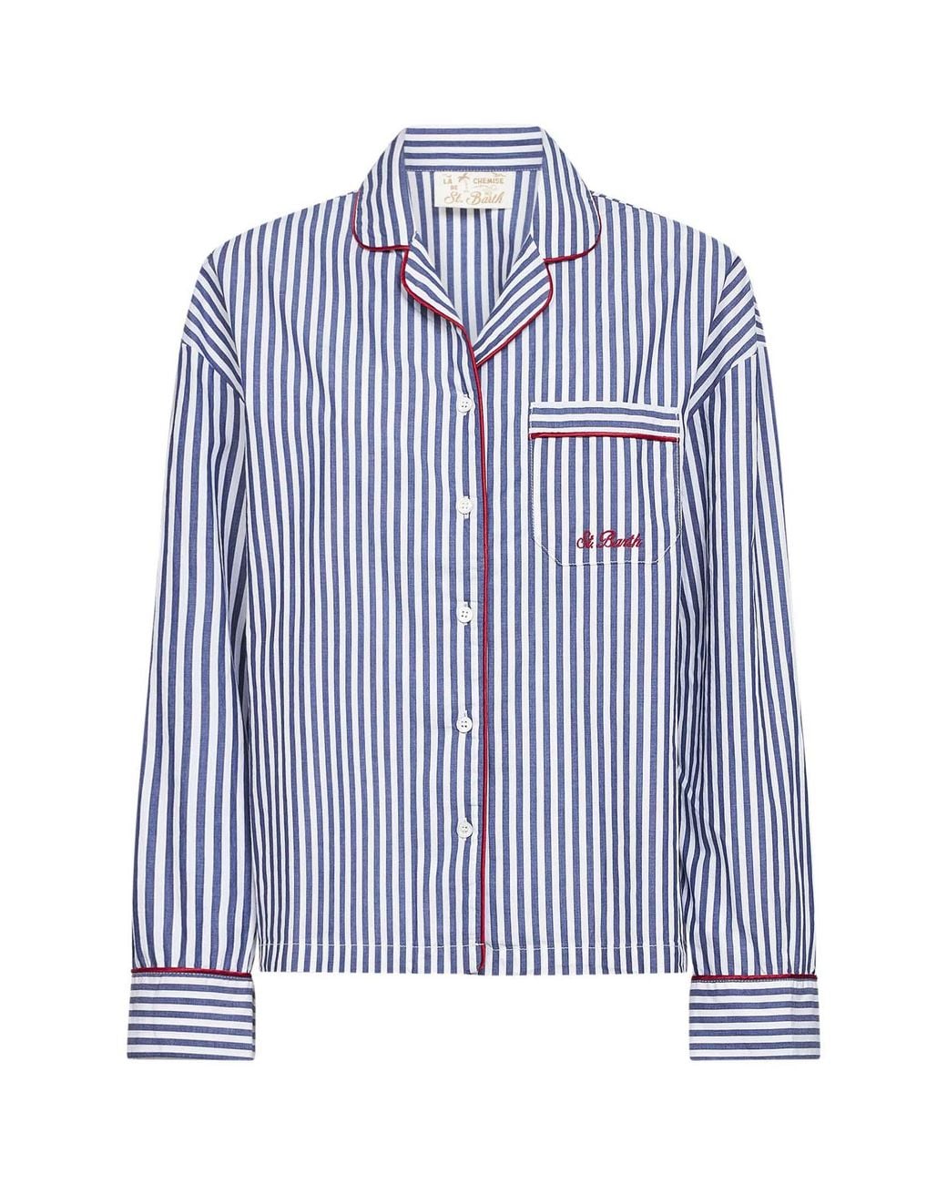 Mc2 Saint Barth Blue Striped Poplin Astra Pajama-Style Shirt