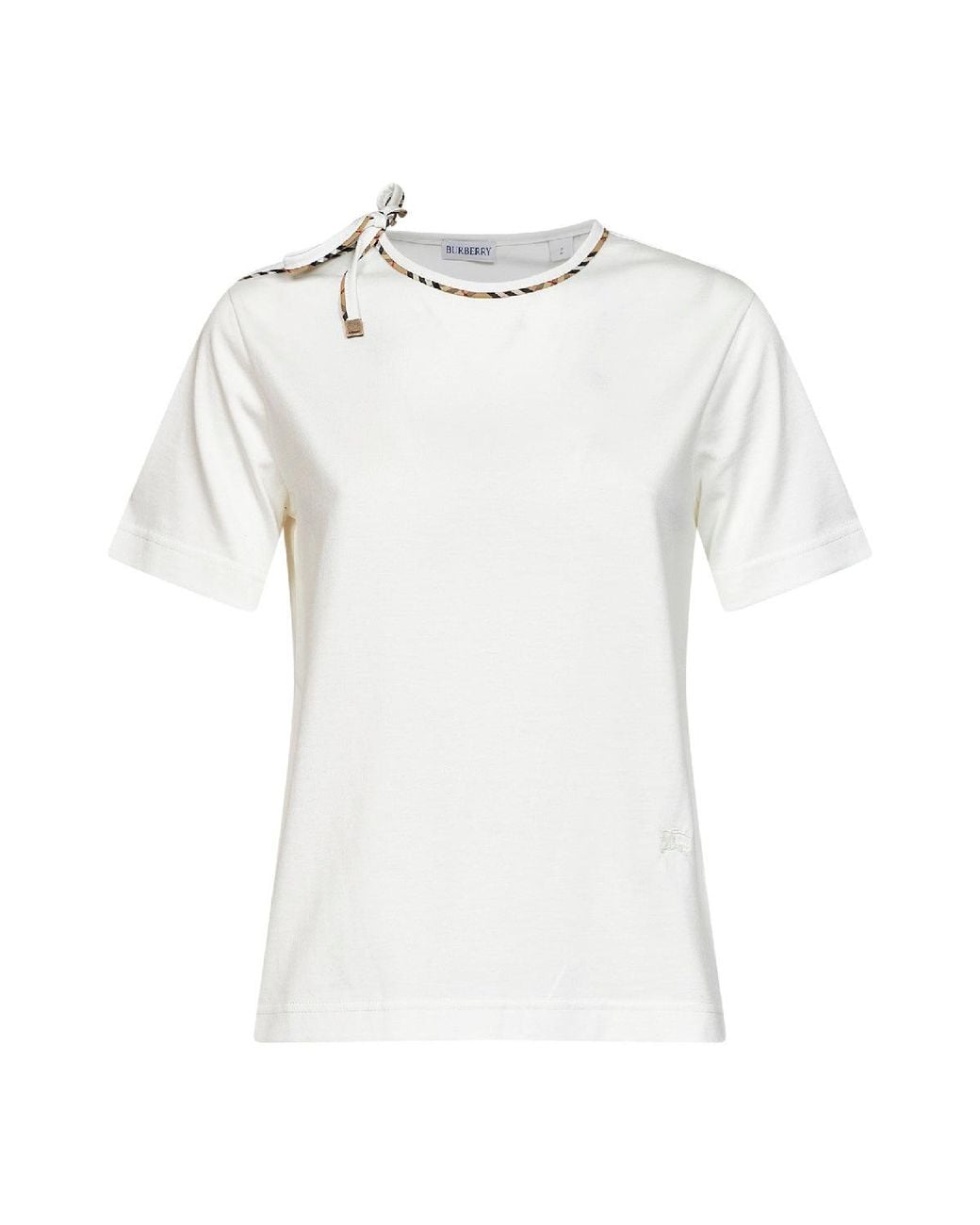Burberry White Chalk Cotton T-Shirt With Check Ties