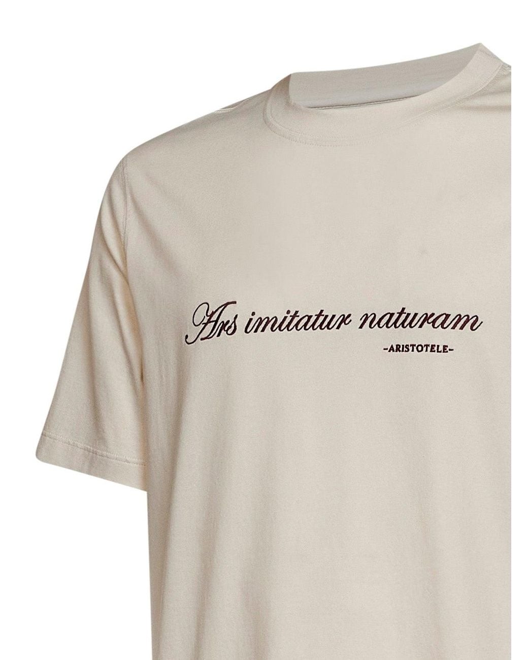Brunello Cucinelli White Ivory Cotton Jersey Embroidered And Printed T-Shirt for men