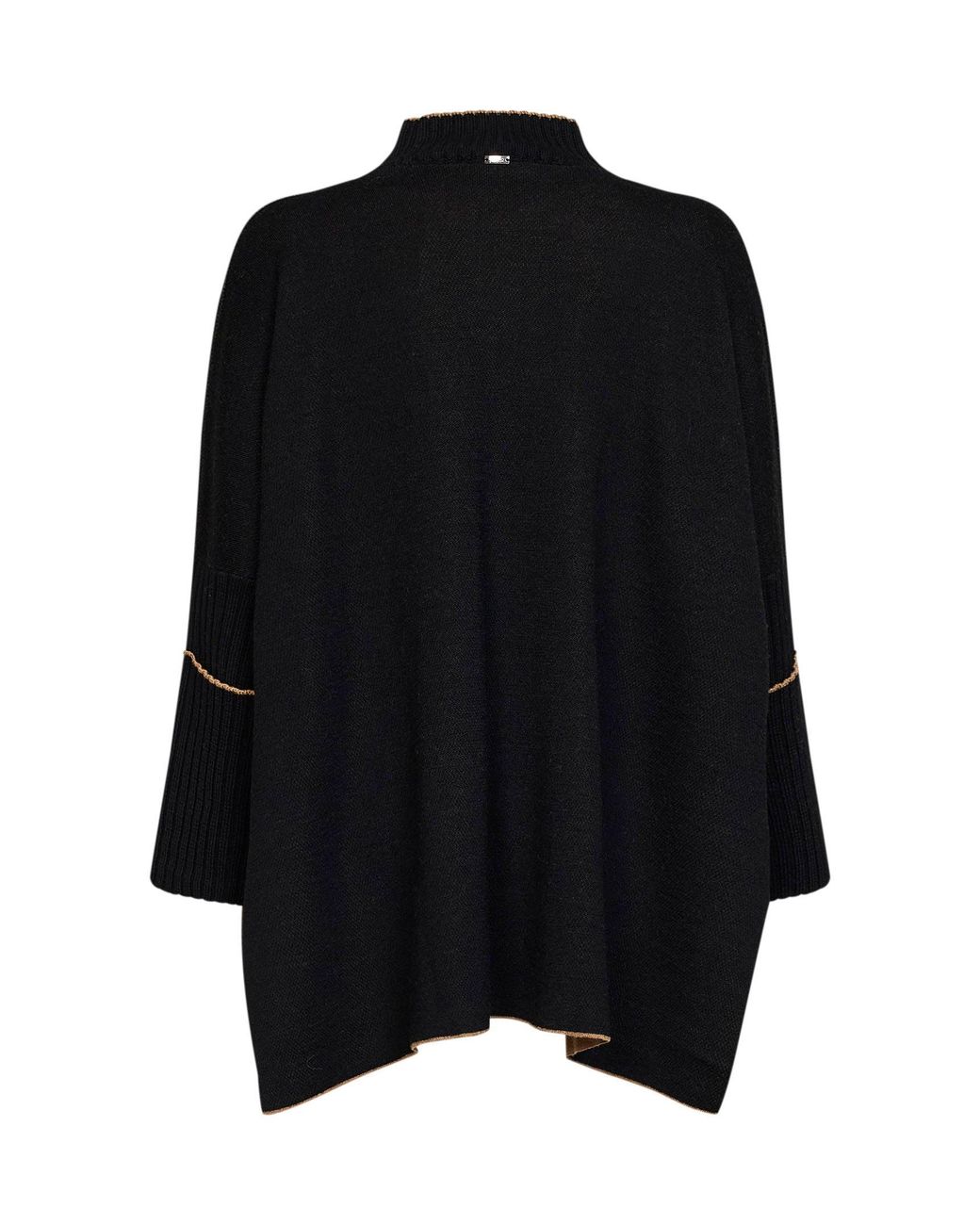 Herno Black Virgin Wool Knit Poncho-Style Sweater