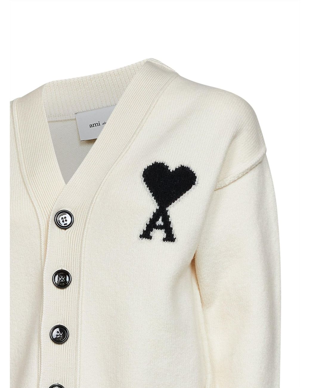 AMI White Ecru Felted Merino Wool Ami De Cœur Cardigan