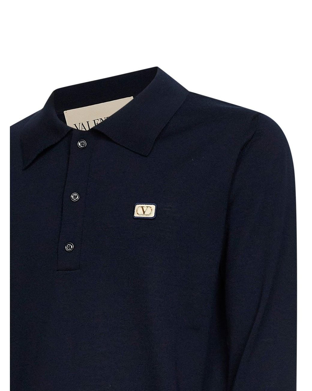 Valentino Blue Wool Knit Polo Shirt With Vlogo Patch for men