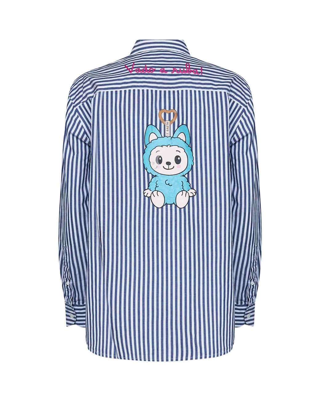 Mc2 Saint Barth Blue And Striped Cotton Brigitte Shirt With Print And Embroidery