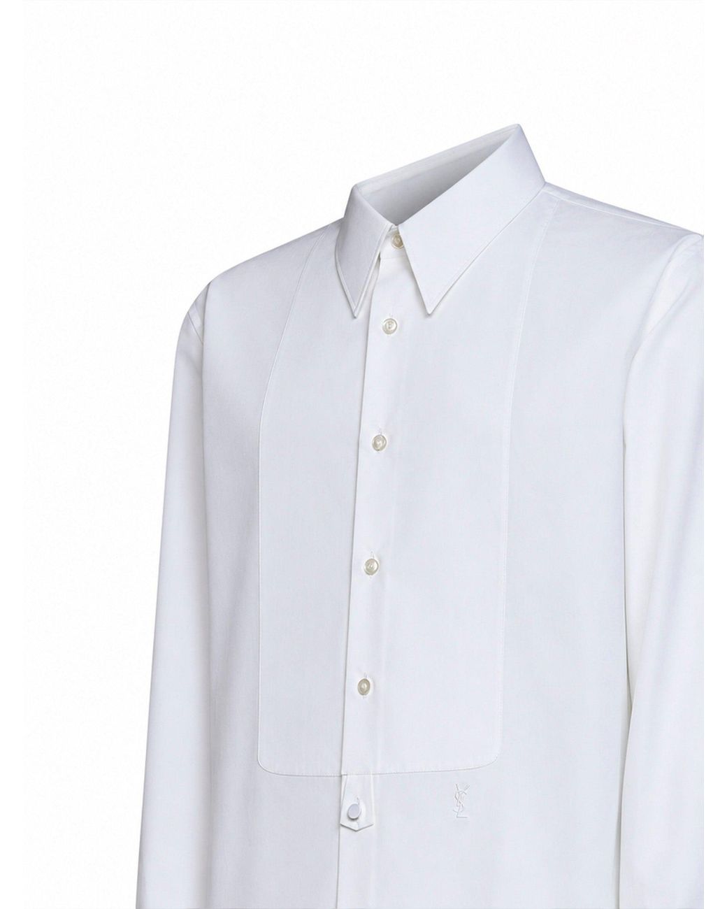Saint Laurent White Cotton Shirt With Bib And Cassandre Embroidery for men