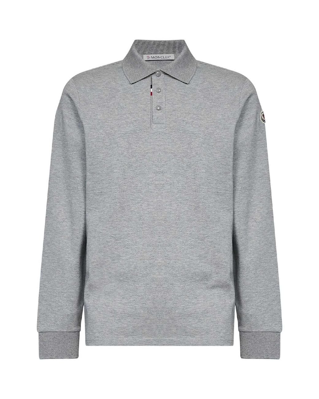 Moncler Gray Charcoal Cotton Piqué Long-Sleeved Polo Shirt With Logo for men