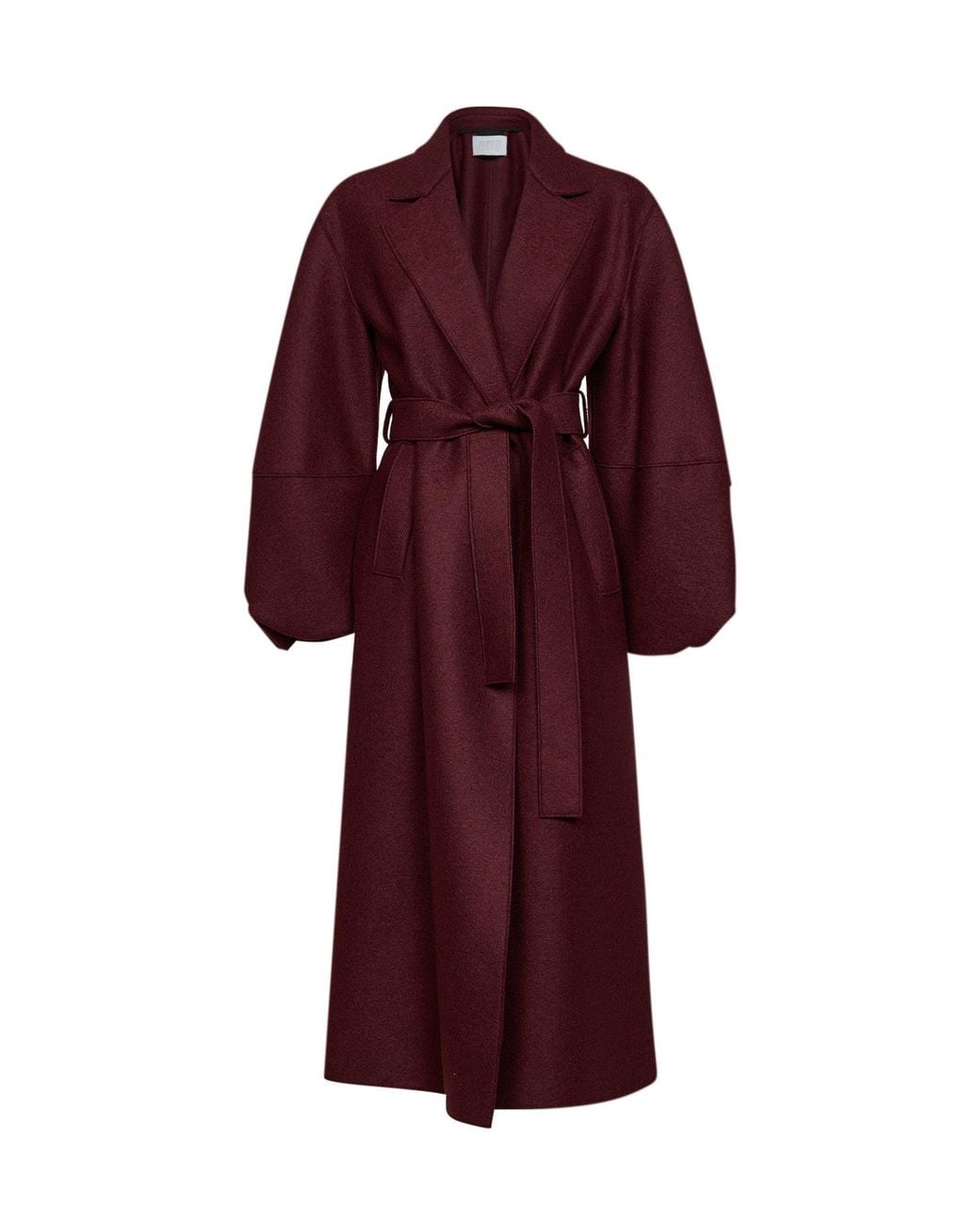 Harris Wharf London Red Cinabre Felted Wool Long Puff-Sleeves Belted Wrap Coat