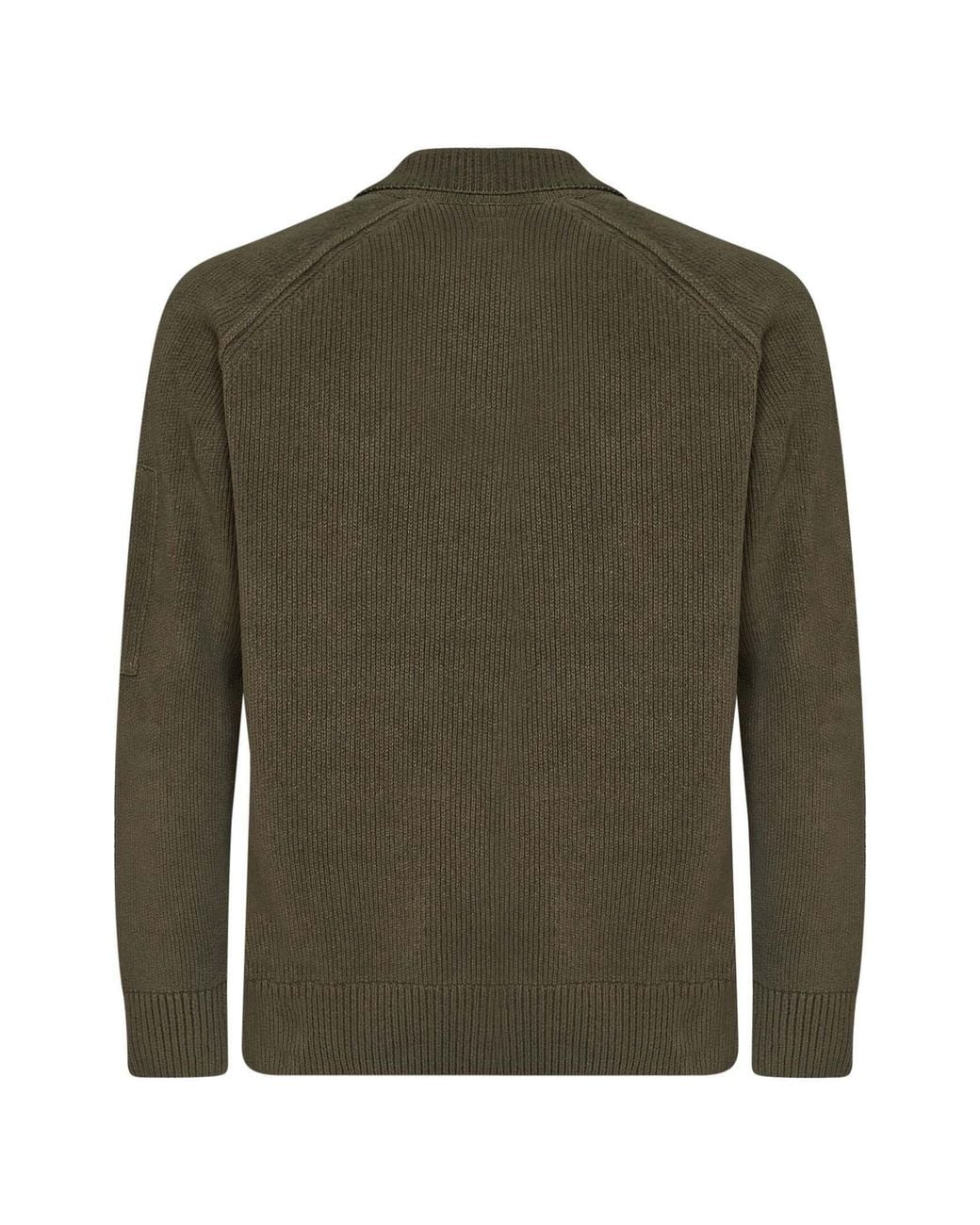 C P Company Green Ivy Cotton Chenille Lens Long-Sleeved Polo Shirt for men