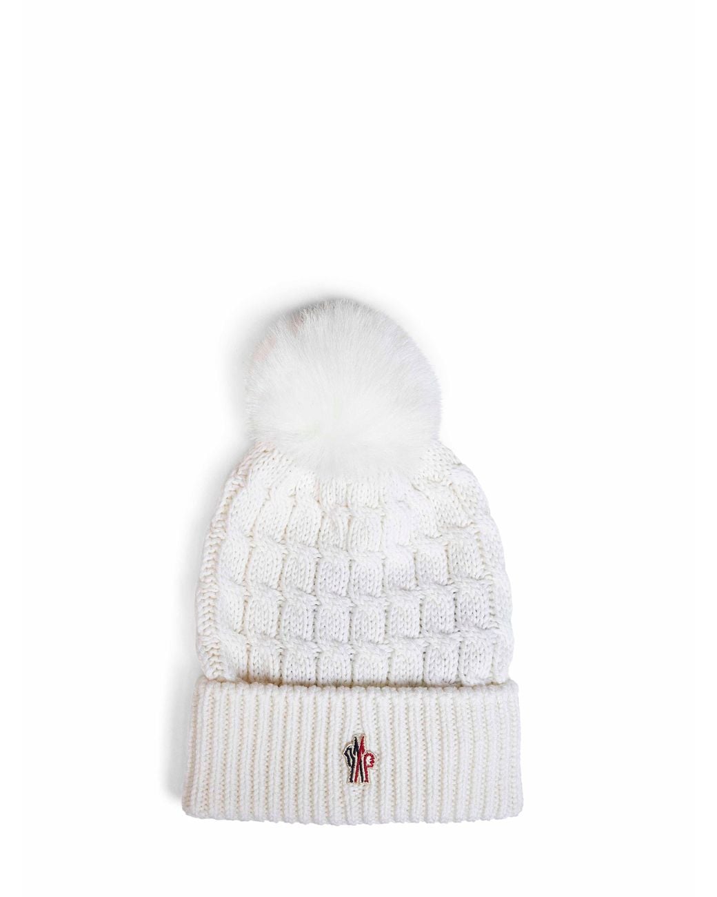 Moncler White Cable-Knit Wool Pom-Pom Beanie