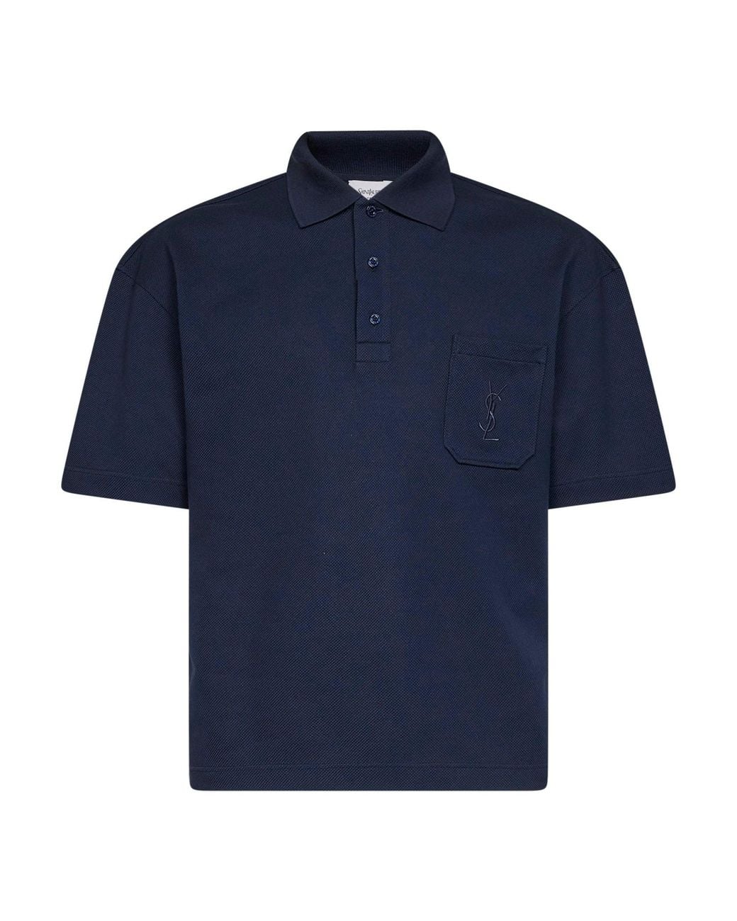 Saint Laurent Blue Cotton Piqué Cassandre Polo Shirt for men