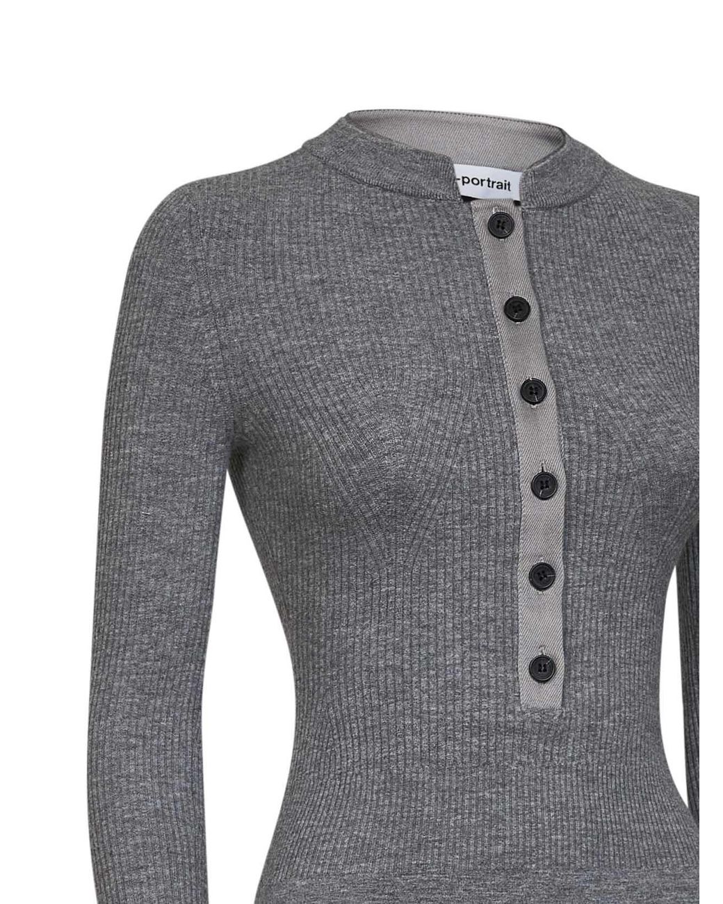 Self-Portrait Gray Wool-Blend Knit Button Playsuit