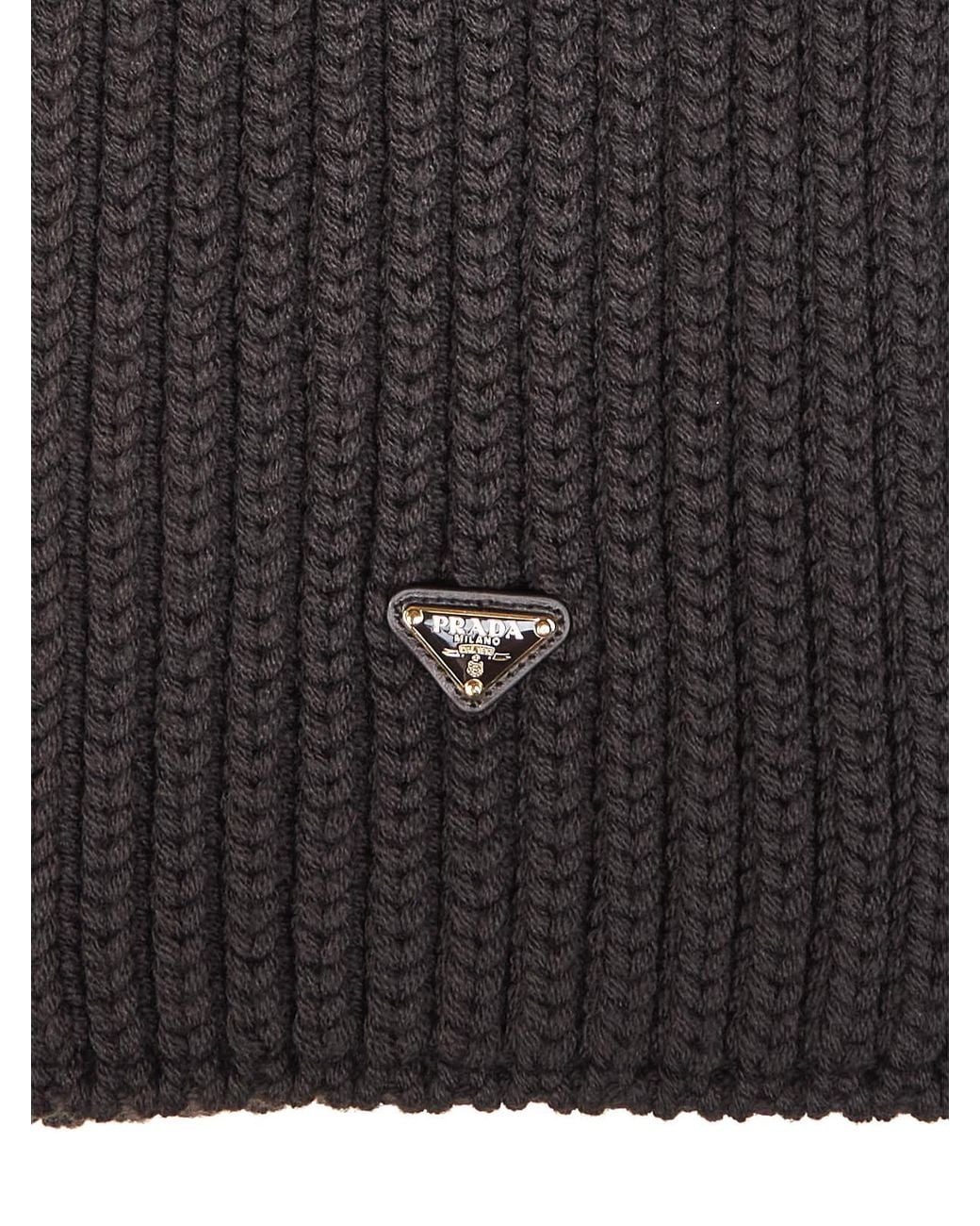 Prada Brown Wool Knit Scarf With Triangle Logo