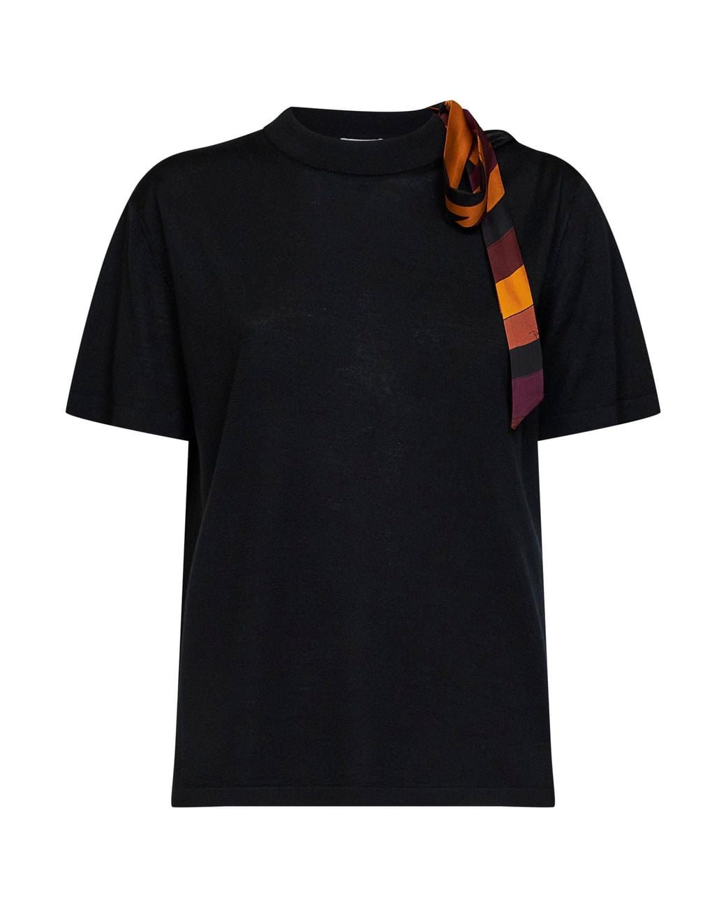 Emilio Pucci Black Superfine Wool T-Shirt With Printed Scarf Detail