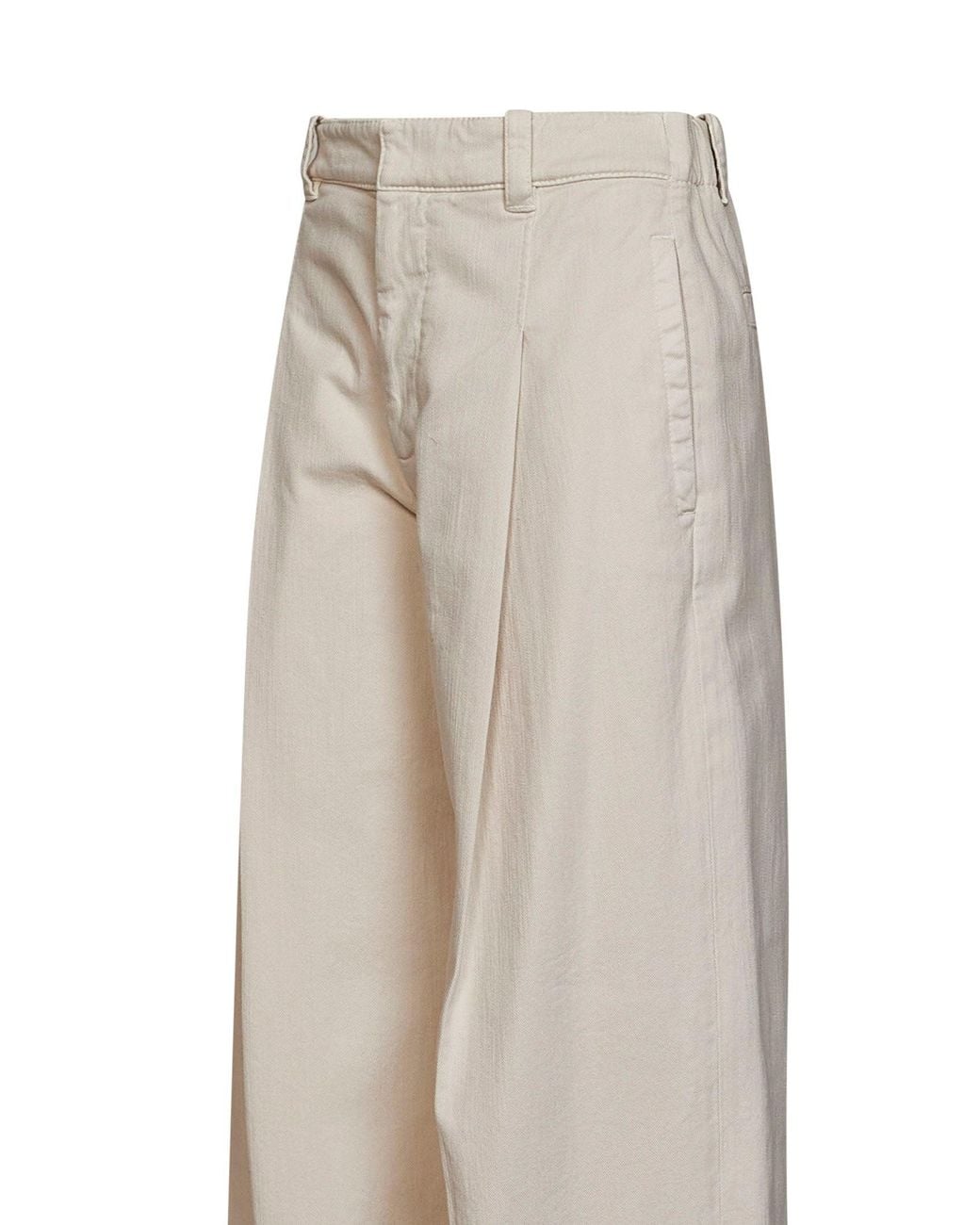 Brunello Cucinelli White Oat Milk Denim-Effect Twill A-Line Pleated Trousers