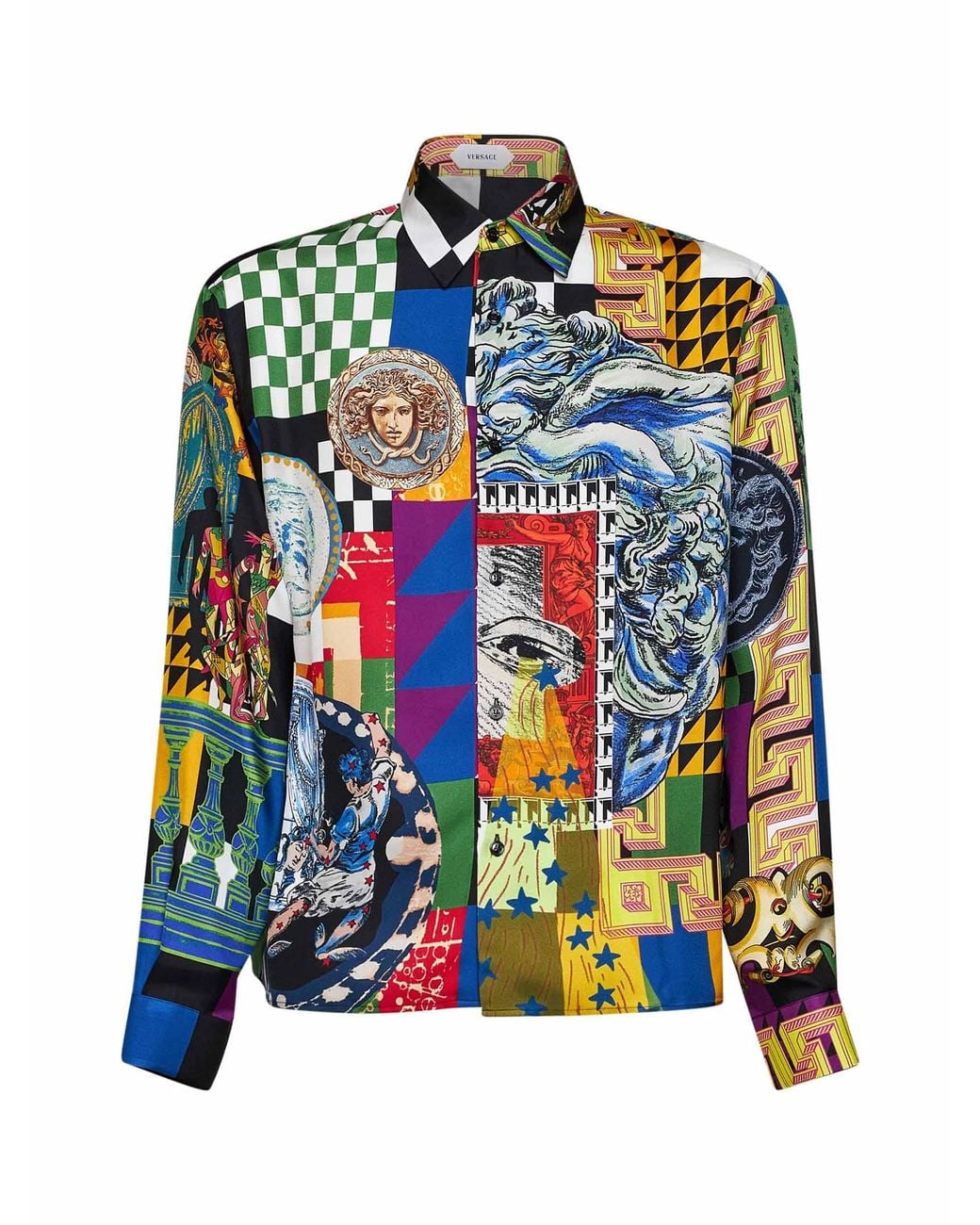 Versace Blue Printed Silk Twill Regular-Fit Shirt for men