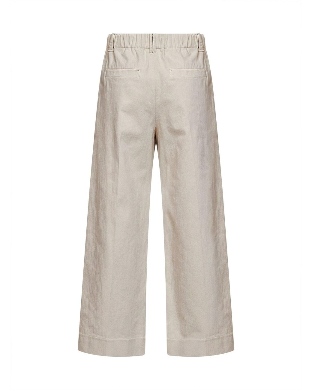 Brunello Cucinelli White Oat Milk Denim-Effect Twill A-Line Pleated Trousers