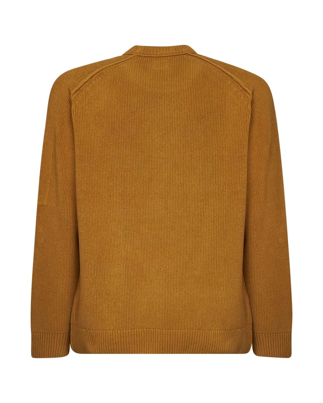 C P Company Brown Ochre Cotton Chenille Lens Crewneck Sweater for men