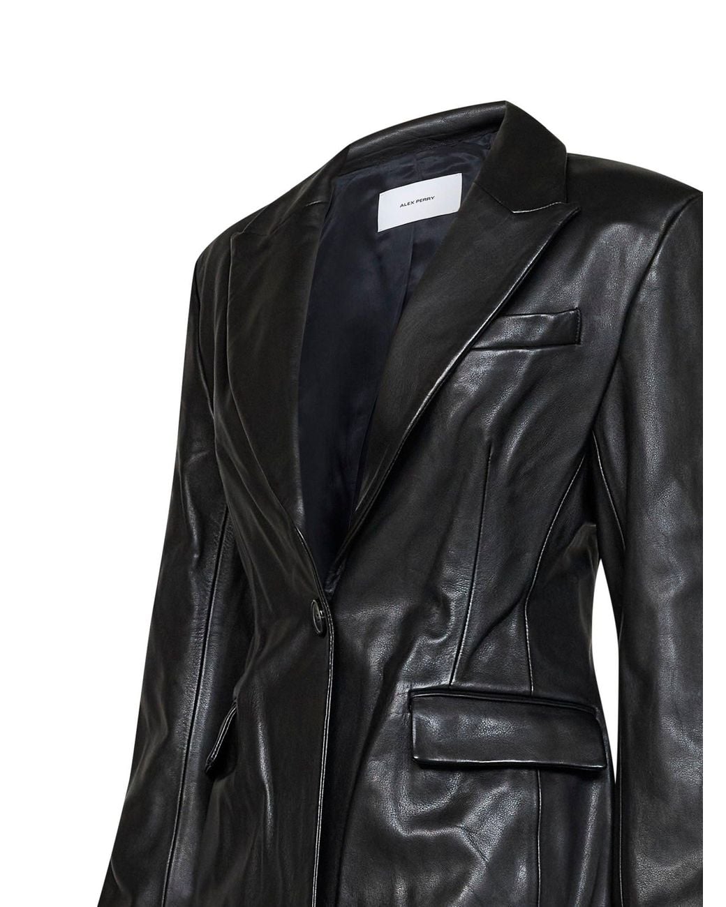 Alex Perry Black Leather Contour Single-Breasted Blazer