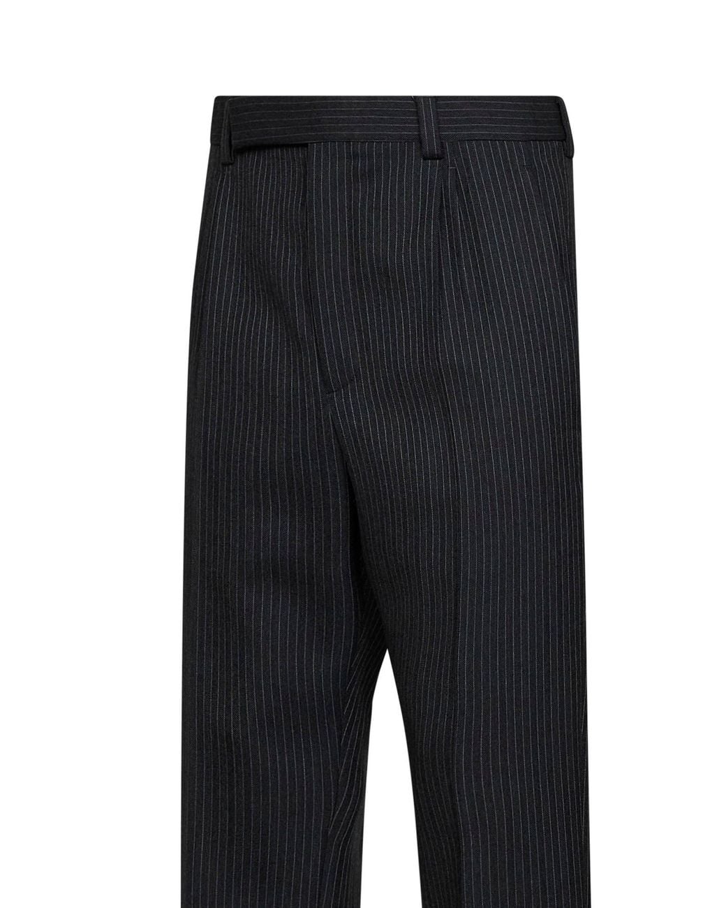 Saint Laurent Black Anthracite Pinstriped Herringbone Wool Tapered Trousers for men
