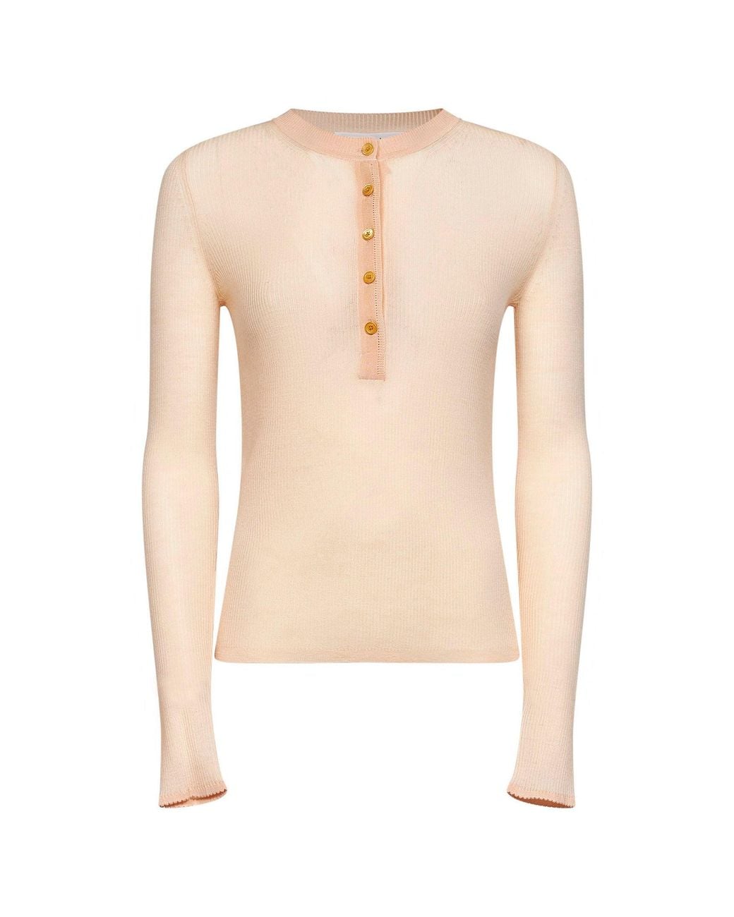 Chloé White Bleached Ribbed Superfine Wool Buttoned Sweater