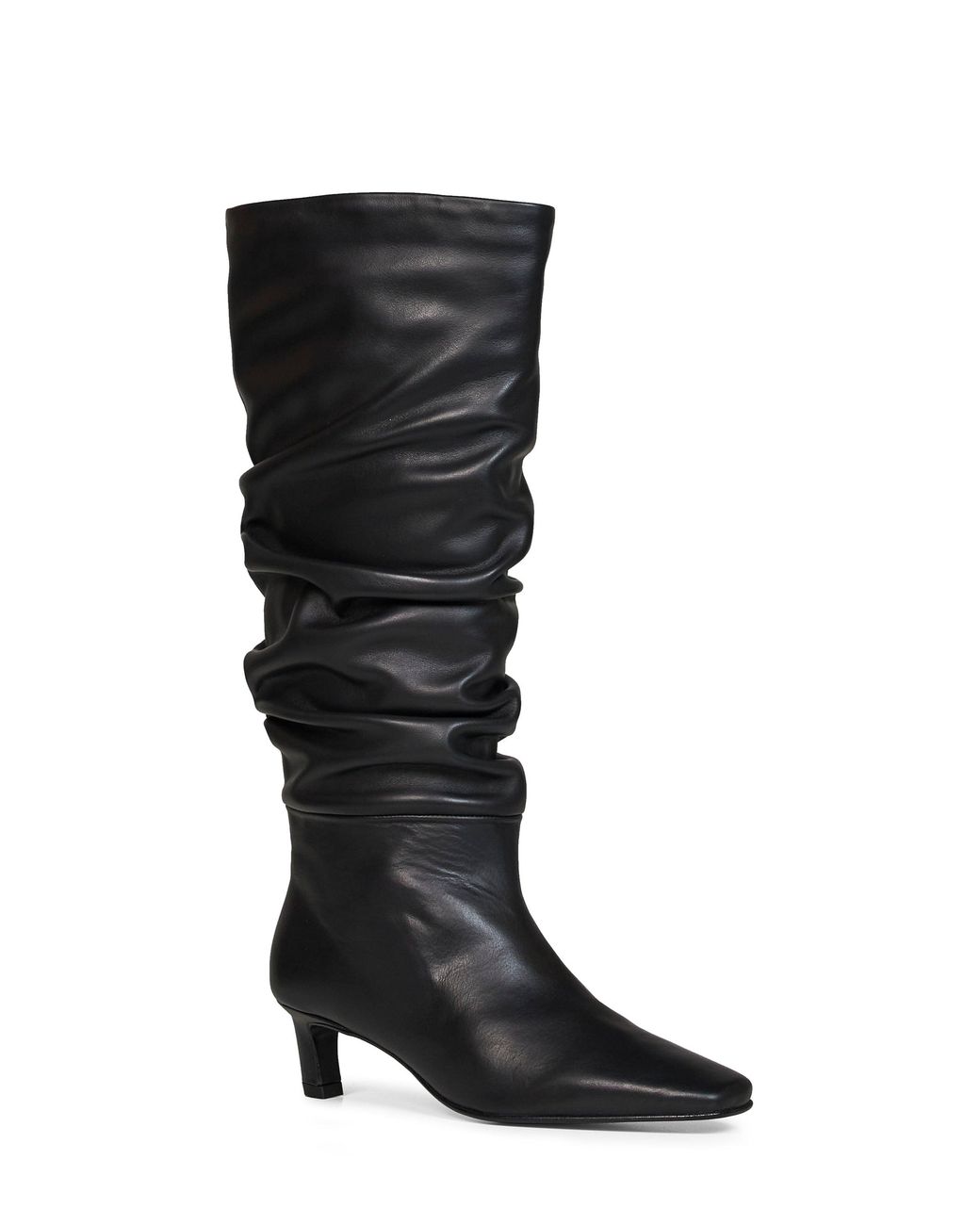 Alohas Black Leather Kalila Knee-High Draped Boots