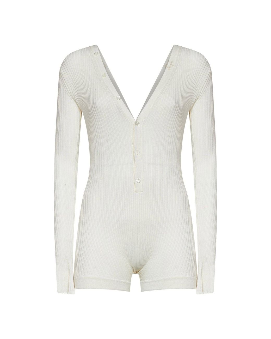 Mugler White Off- Ribbed Cotton Bodyshort