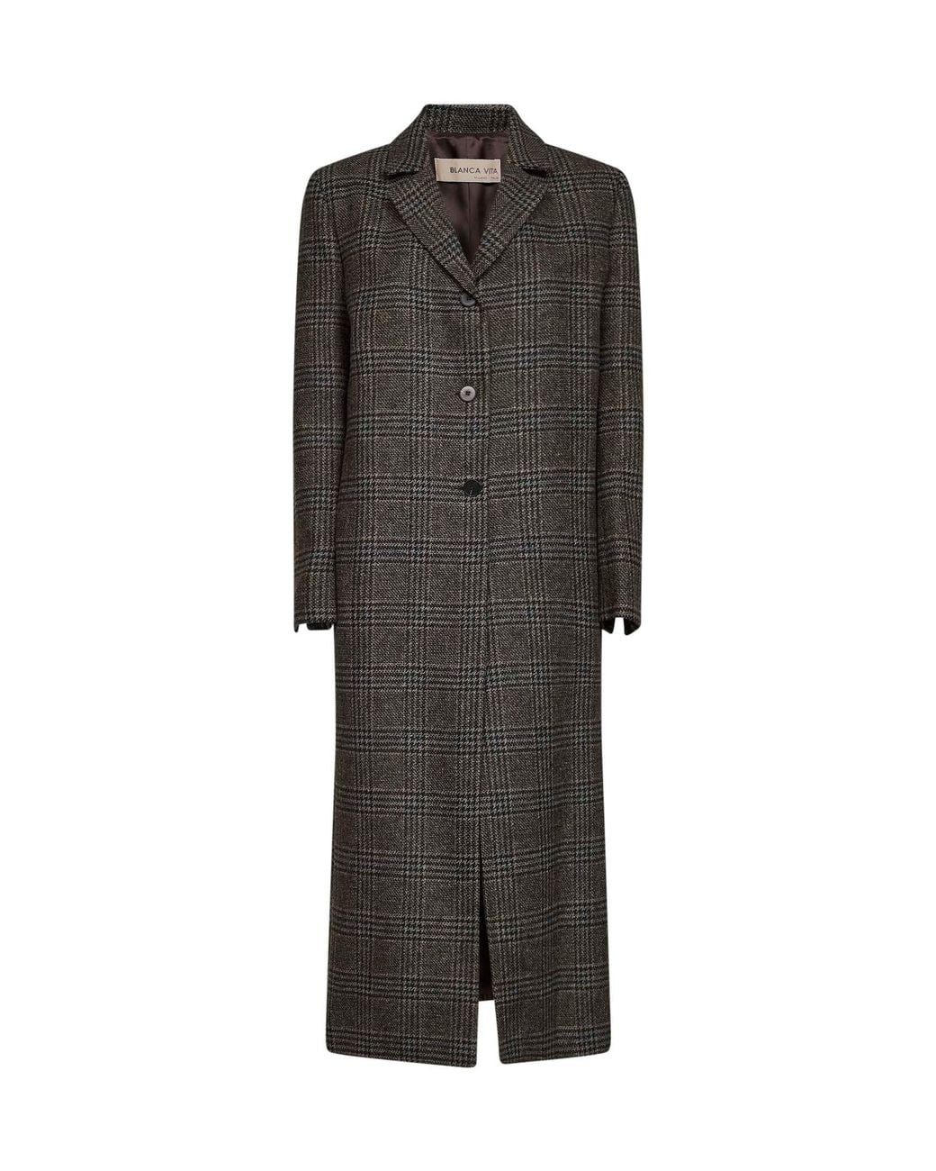 Blanca Vita Gray Prince Of Wales Check Cujten Single-Breasted Long Coat