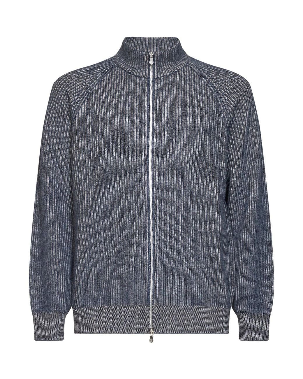 Brunello Cucinelli Gray Cerulean Cashmere Mouliné Knit Zip-Up Cardigan<Br for men