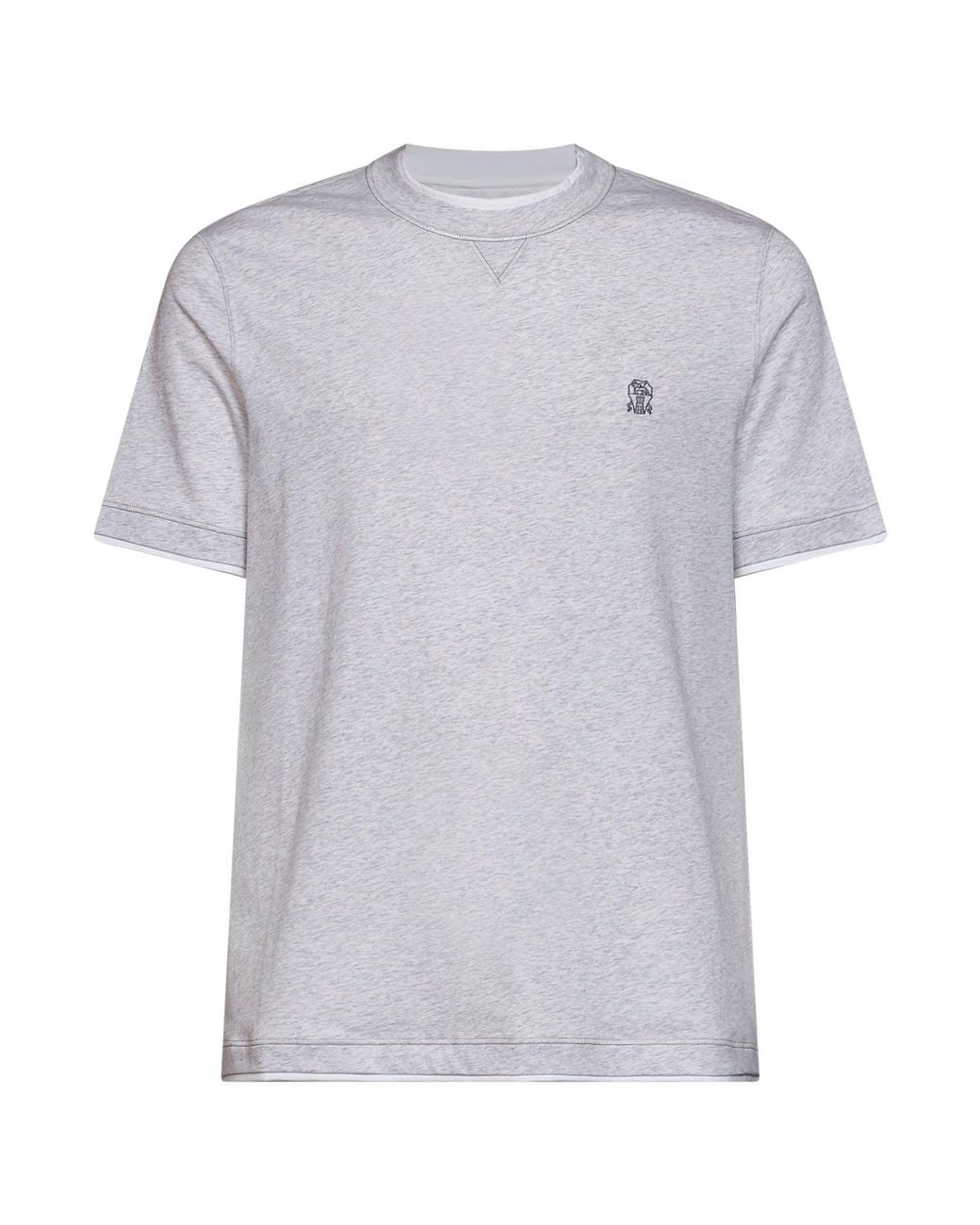Brunello Cucinelli Gray Pearl Jersey Faux Layering Logo T-Shirt for men