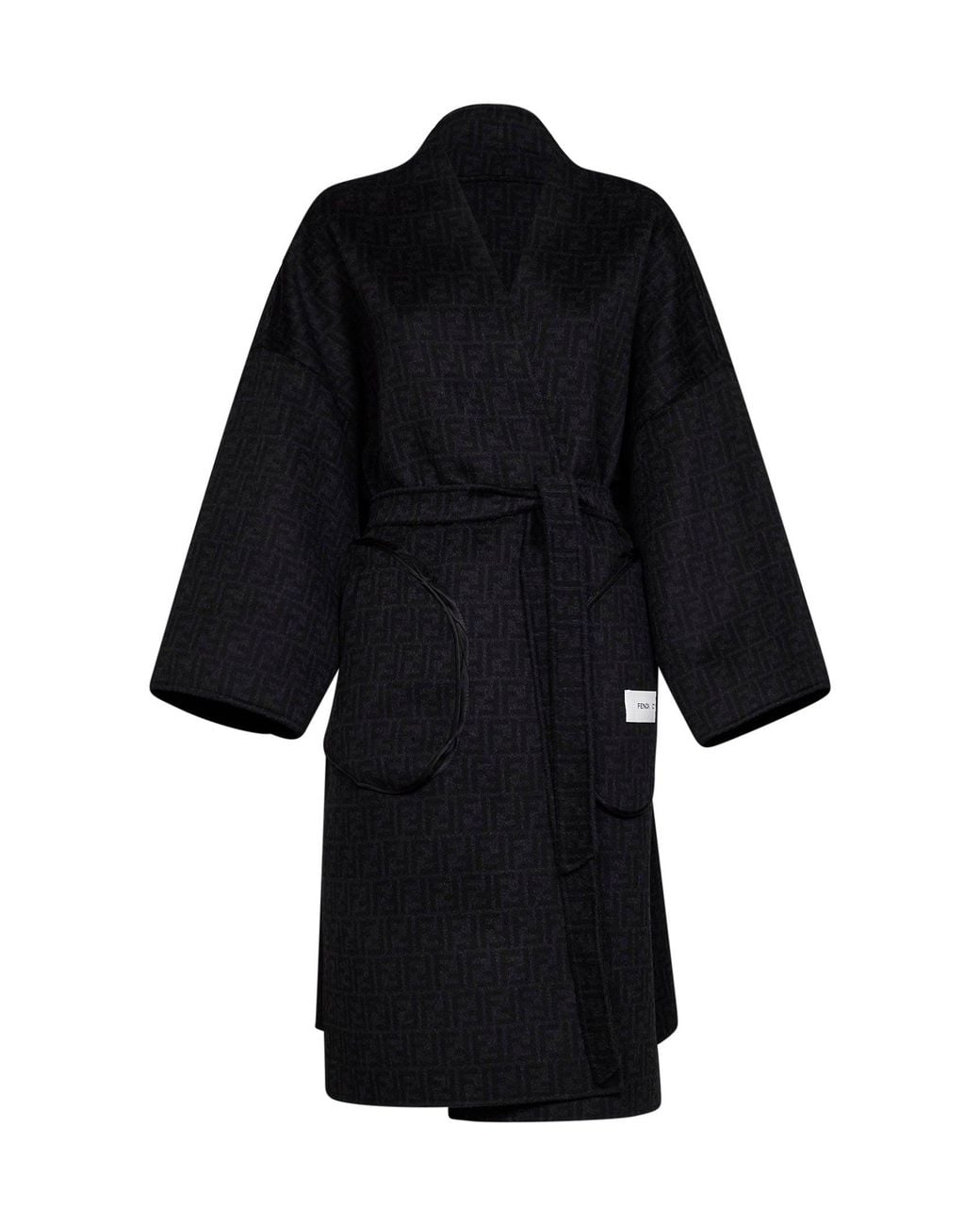 Fendi Black Double-Sided Wool Kimono-Style Midi Belted Coat