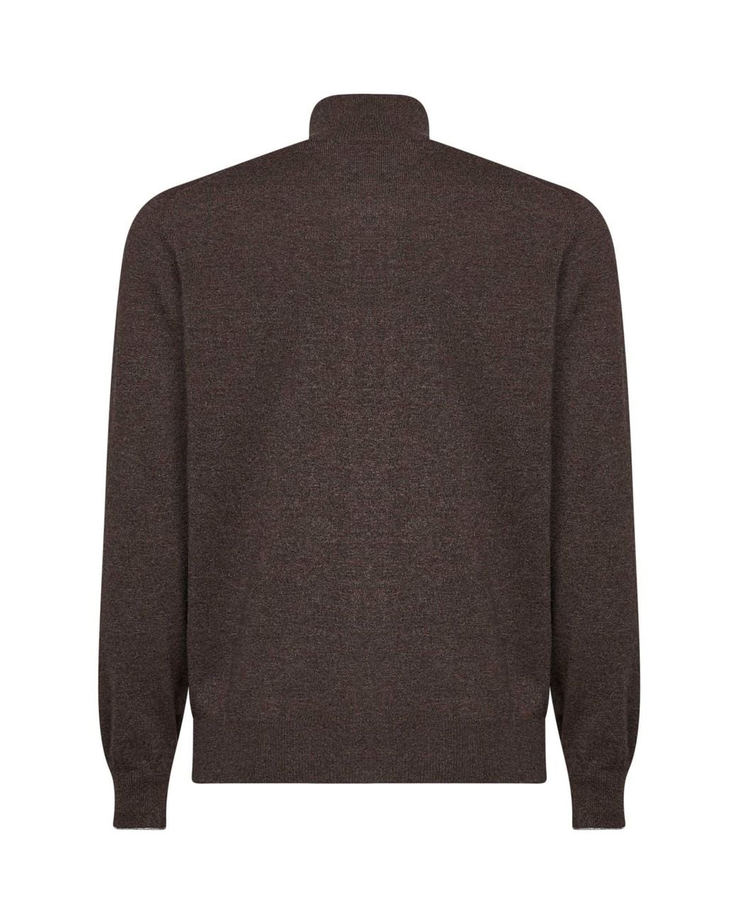 Brunello Cucinelli Brown Dark Cashmere Zip-Up High-Neck Cardigan for men