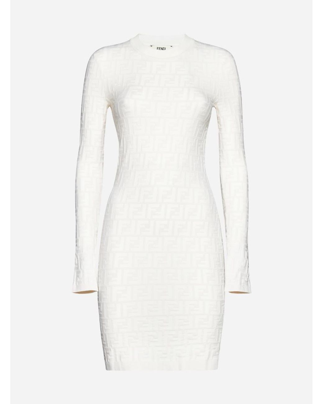 Fendi Ff Motif Knit Mini Dress in White | Lyst