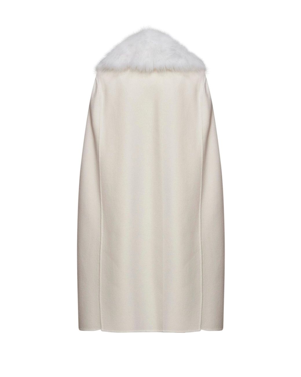 Fendi White Ivory Double-Sided Wool-Blend Cape With Fox Fur Collar