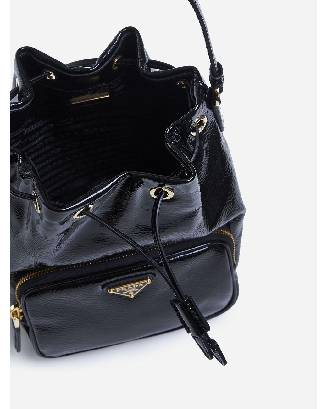 Prada Duet Naplak Patent Leather Bucket Bag in Black | Lyst UK
