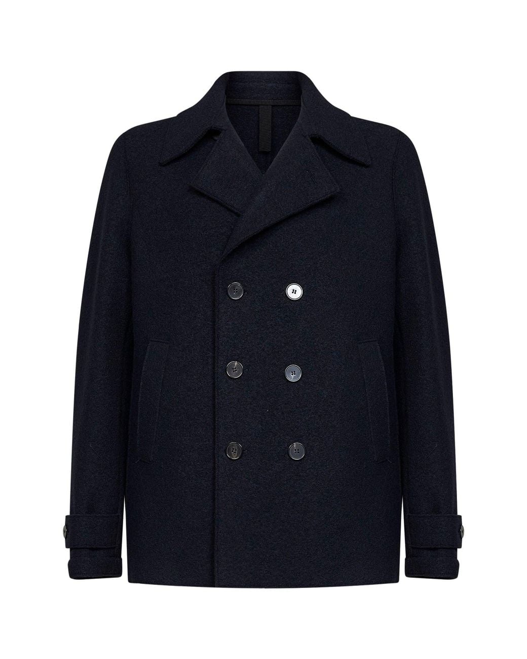 Harris Wharf London Blue Boiled Wool Double-Breasted Peacoat for men