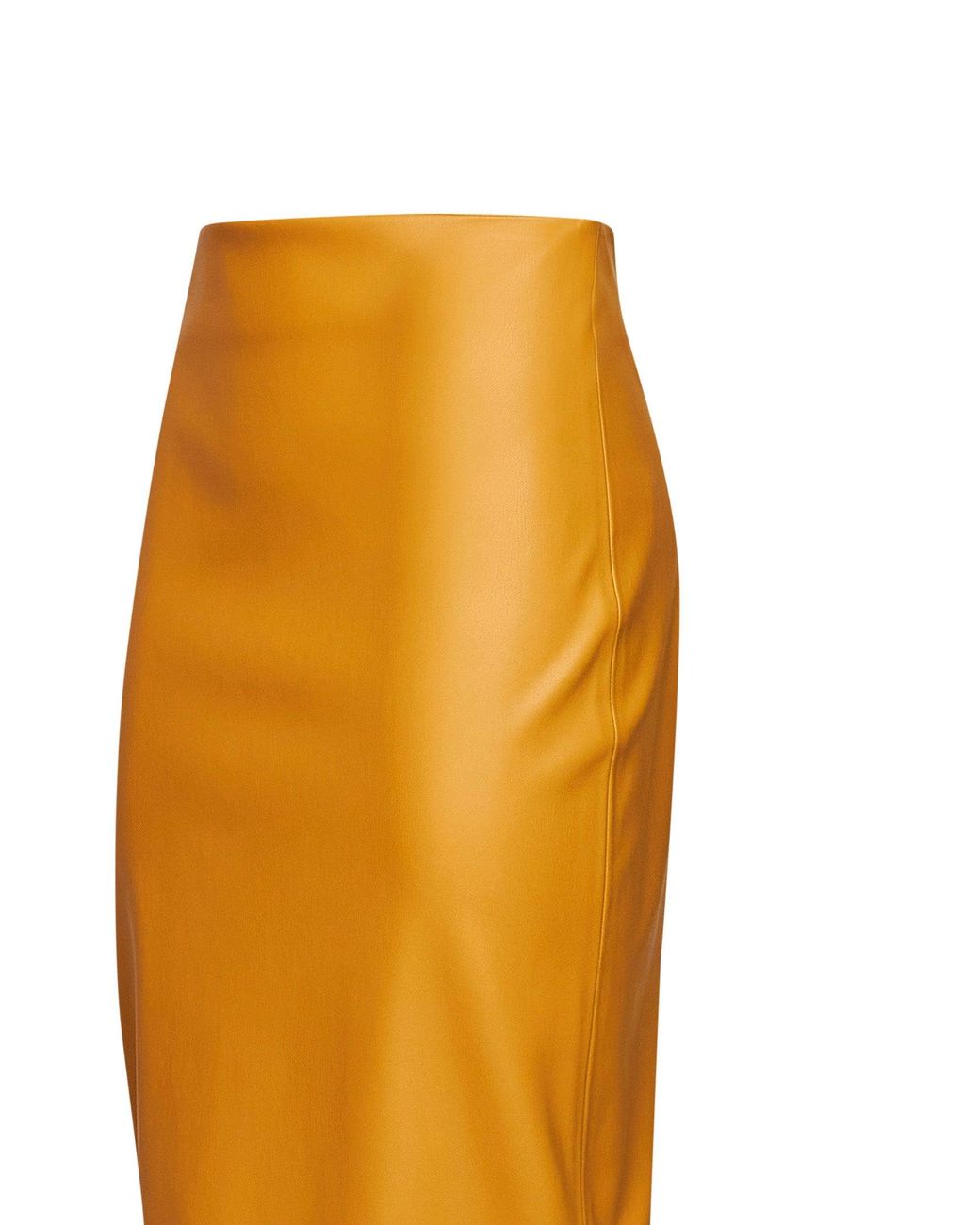 Blanca Vita Orange Midi Pencil Skirt Goccia Faux Leather Ocher Polyurethane