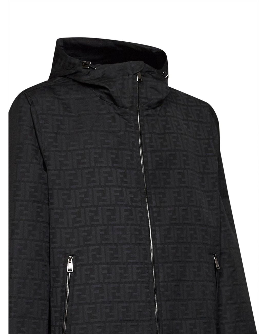 Fendi Black Ff Zucca Jacquard Nylon Hooded Blouson for men