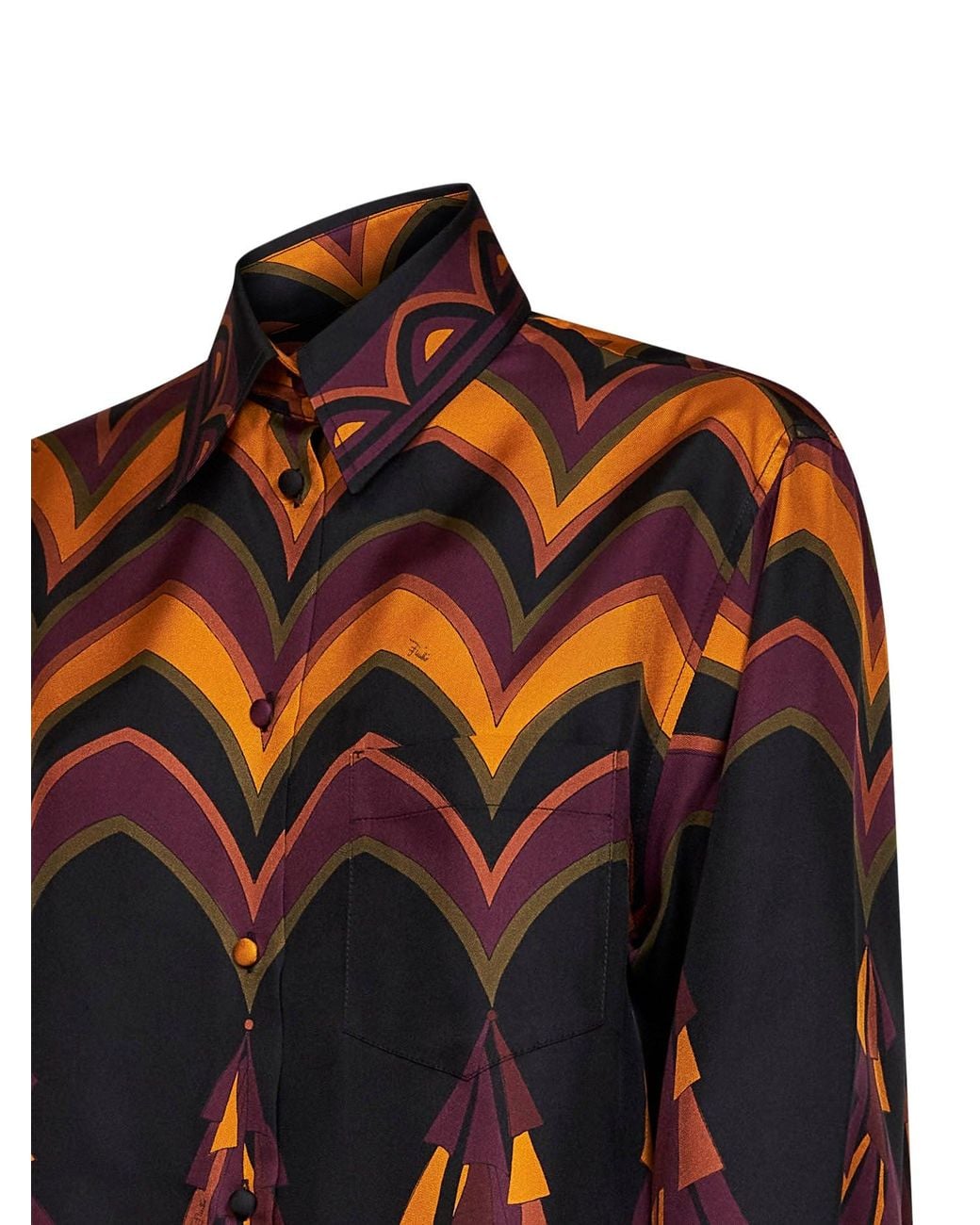 Emilio Pucci Red Burgundy And Baiadera-Print Silk Twill Fluid Shirt