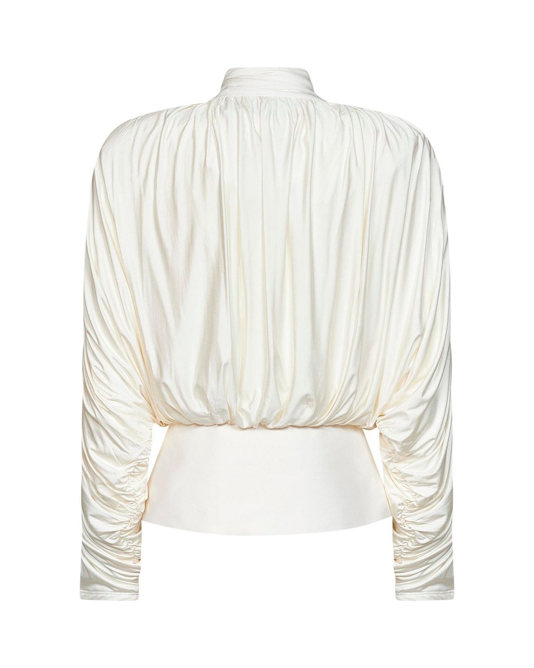 Self-Portrait White Self Portrait Cream Jersey Gathered Tie Neck Top