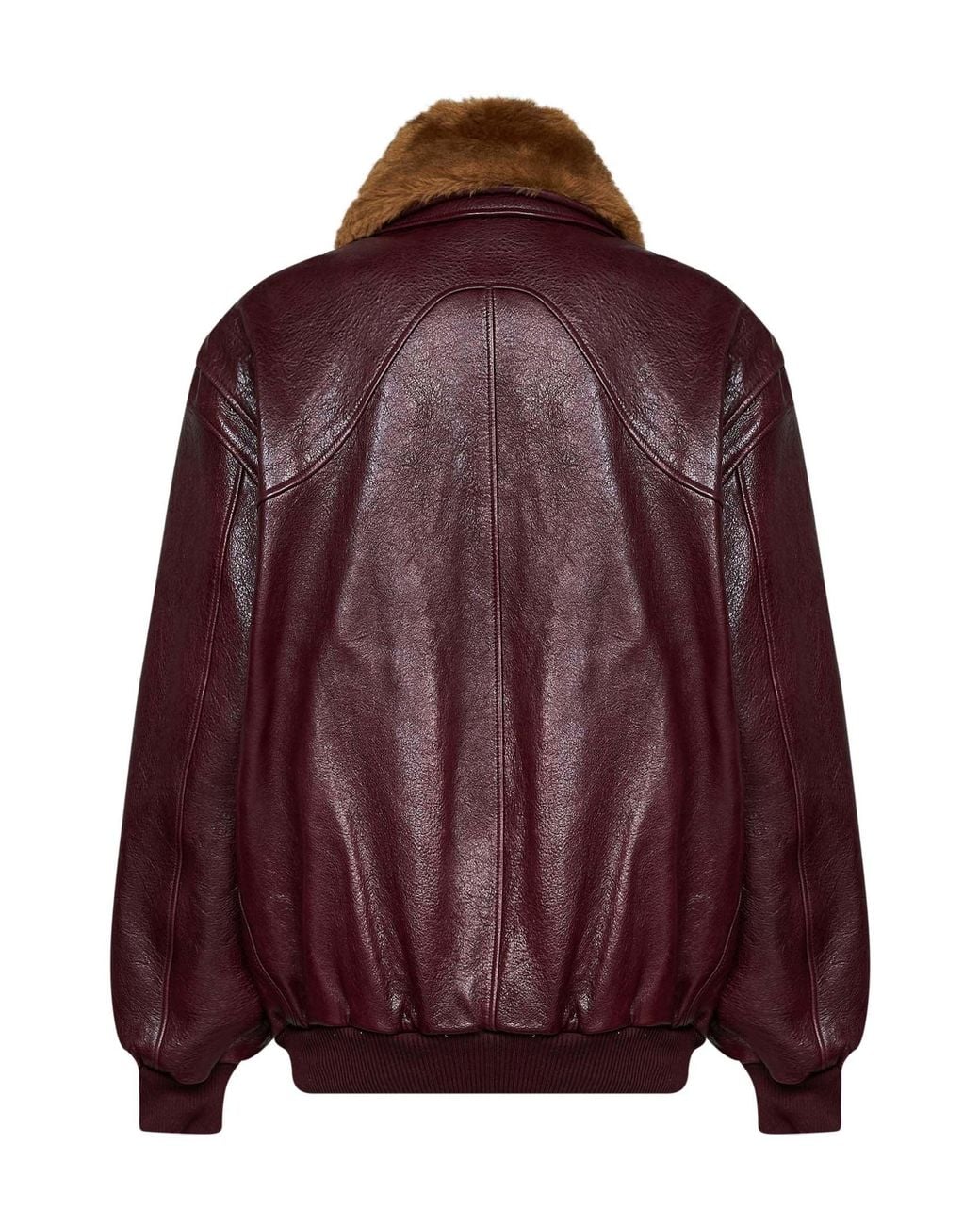 Rabanne Purple Burgundy Textured Calf Leather Bomber Jacket
