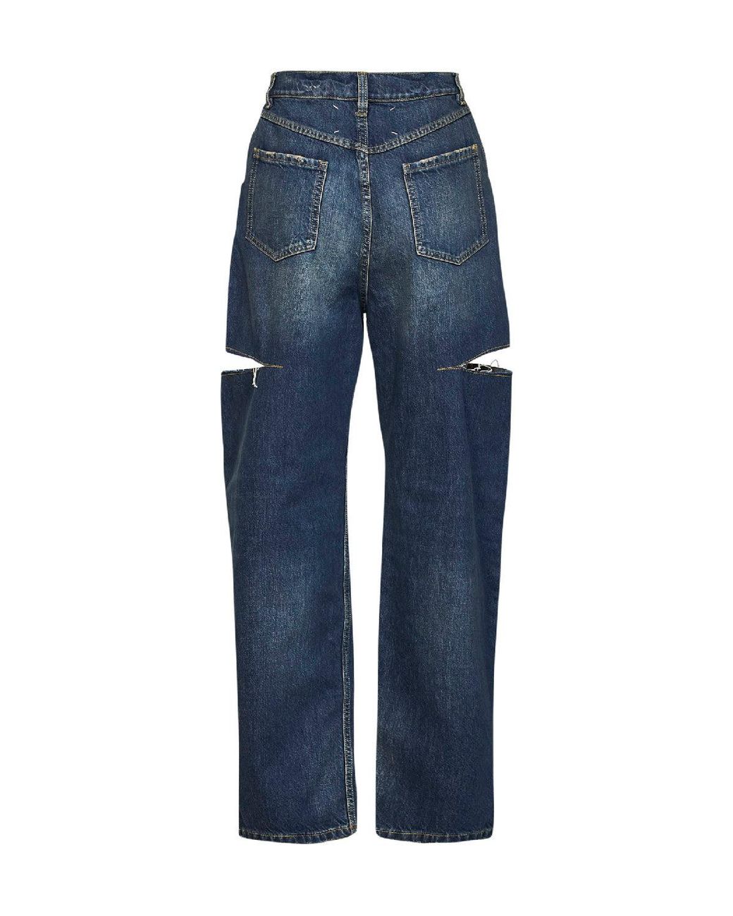 Maison Margiela Blue Washed Denim Slash Details Jeans
